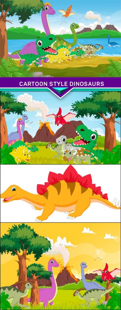 Cartoon style dinosaurs 4x EPS
