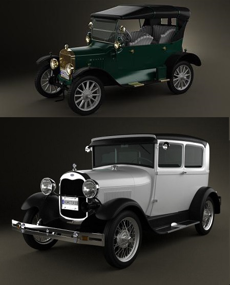 Hum3D: Ford Model A Tudor 1929 and Ford Model T 4door Tourer 1924