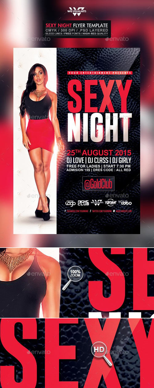 Sexy Red Black and White Night Flyer Template