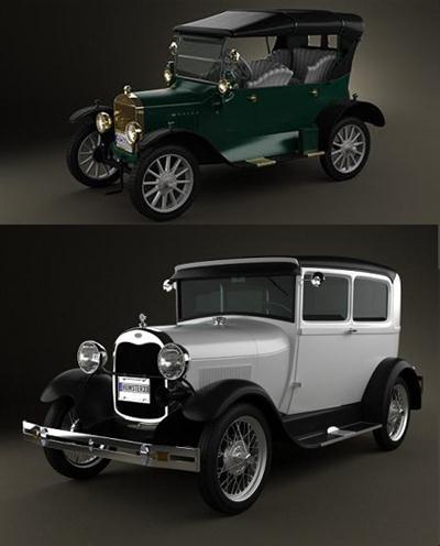 Hum3D- Ford Model A Tudor 1929 and Ford Model T 4door Tourer 1924