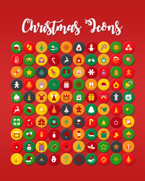 Ai PSD Vector Icons - 100 Colorful Flat Christmas And New Year 2017 Icons