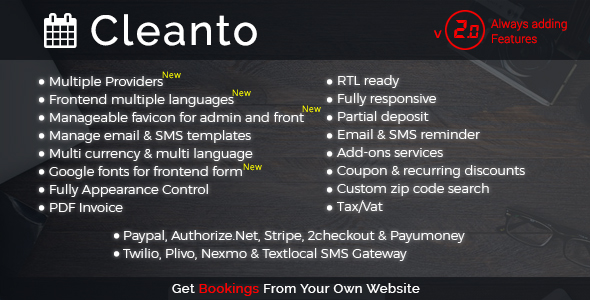 Cleanto v2.0 - Online Bookings for Cleaning Businesses