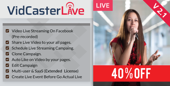 VidCasterLive v2.1 - Facebook Live Streaming With Pre-recorded Video